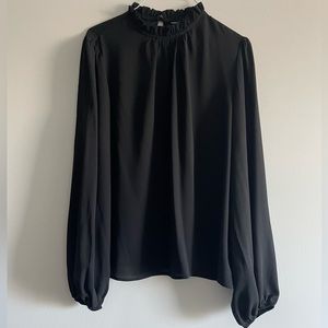 SHEIN Clasi Frilled Neck Bishop Sleeve Blouse in Black